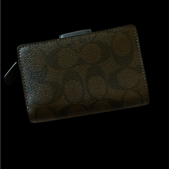 Coach Light & Dark Brown Signature Canvas w/Black Leather Medium Wallet - Picture 4 of 7